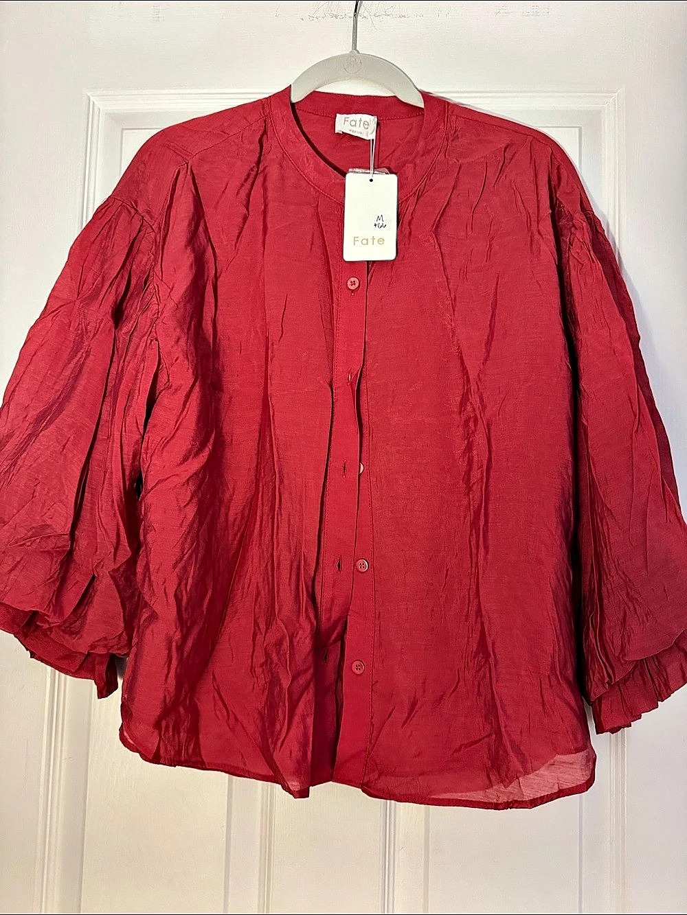 Fate Red Button Front Blouse NWT